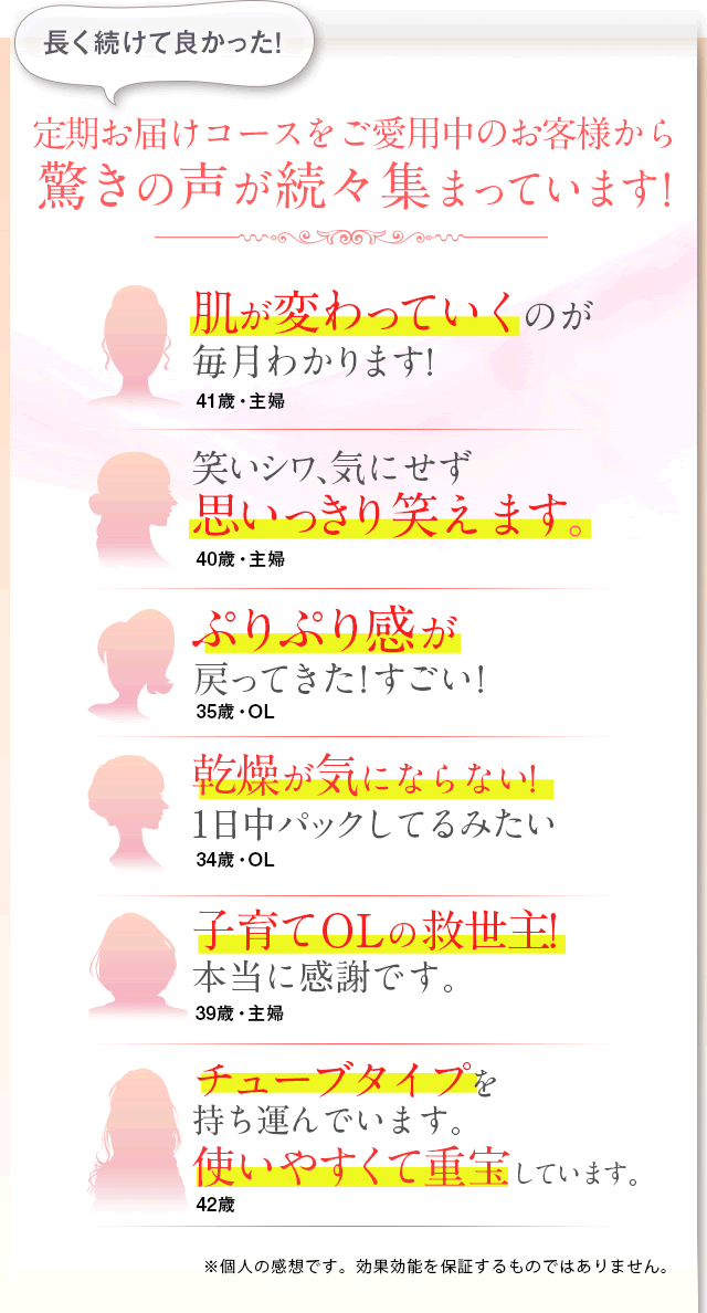 長く続けて良かった！「定期お届けコースをご愛用中のお客様から驚きの声が続々集まっています！」