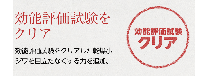 効能評価試験をクリア 効能評価試験をクリアした乾燥小ジワを目立たなくする力を追加。