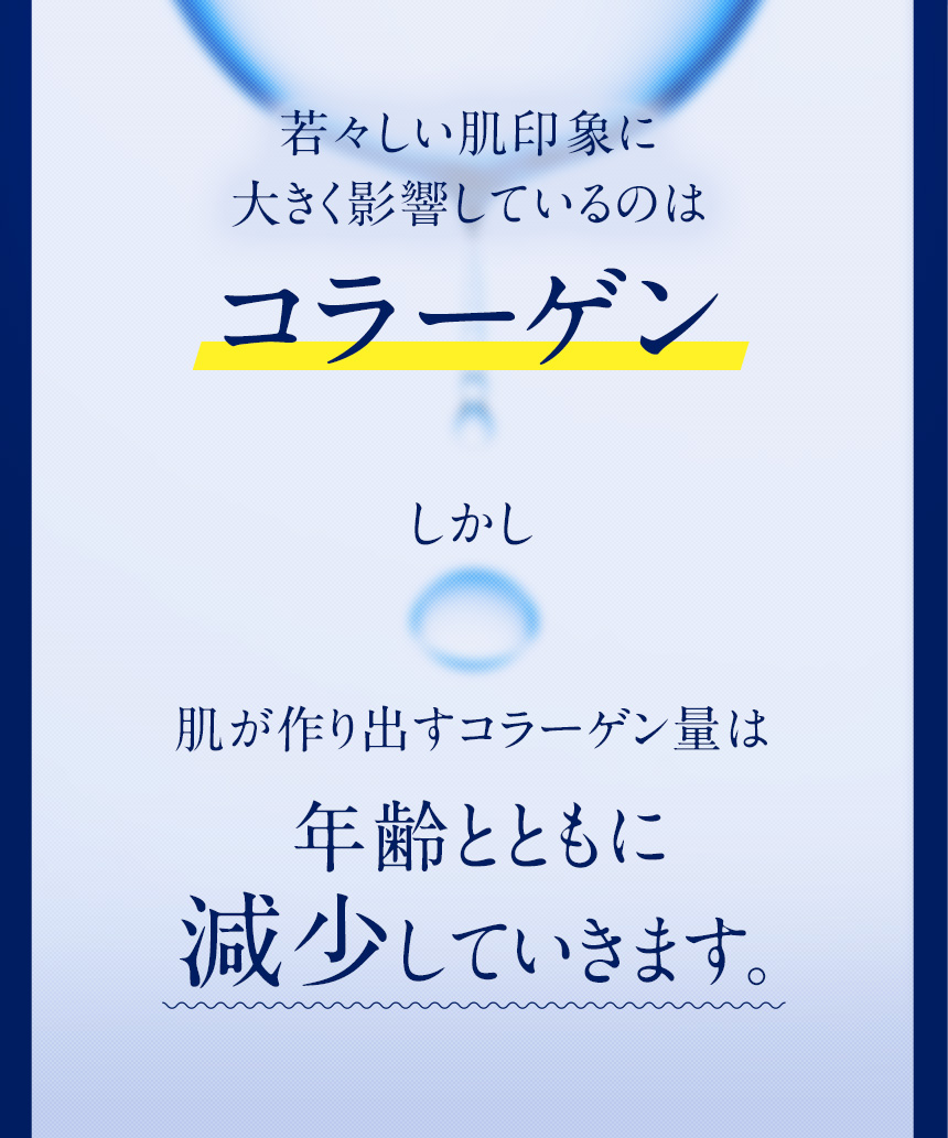 若々しい肌印象に大きく影響しているのはコラーゲン。しかし肌が作り出すコラーゲン量は年齢とともに減少していきます。